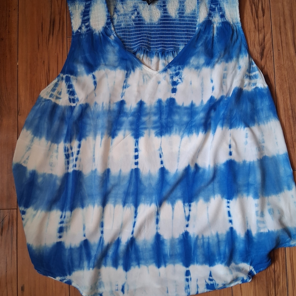 Blue Tie-Dye Women's Top Plus Size 3